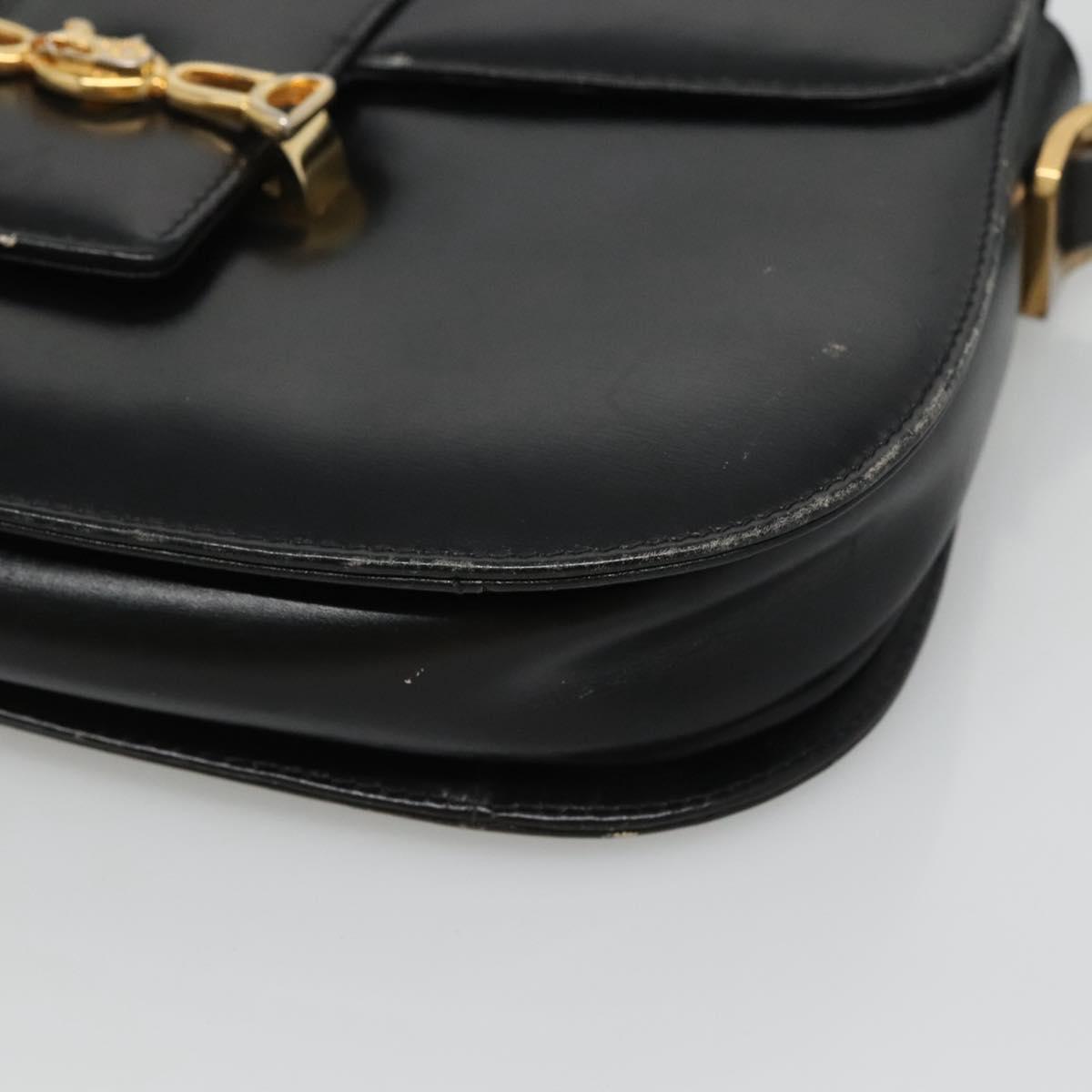 CELINE Horse Carriage Shoulder Bag Leather Black Gold Auth bs23266
