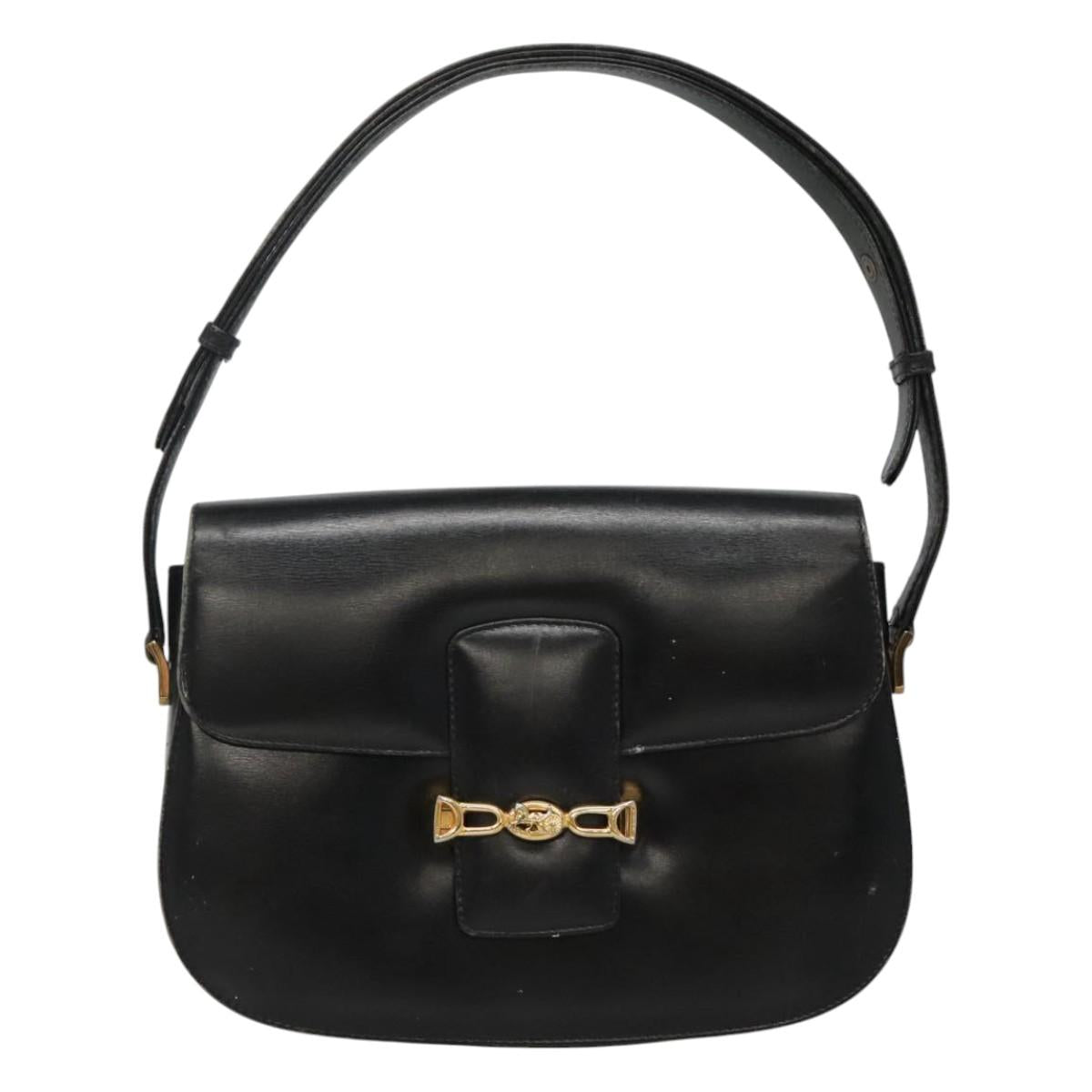 CELINE Horse Carriage Shoulder Bag Leather Black Gold Auth bs23266