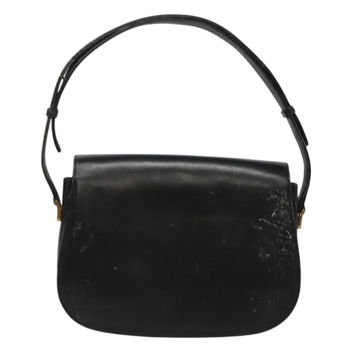 CELINE Horse Carriage Shoulder Bag Leather Black Gold Auth bs23266