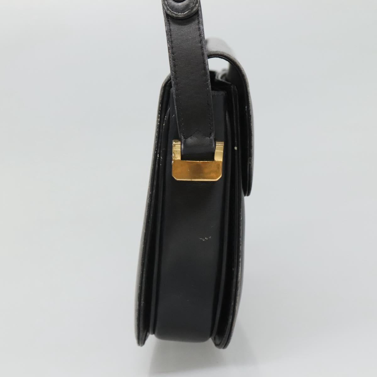 CELINE Horse Carriage Shoulder Bag Leather Black Gold Auth bs23266