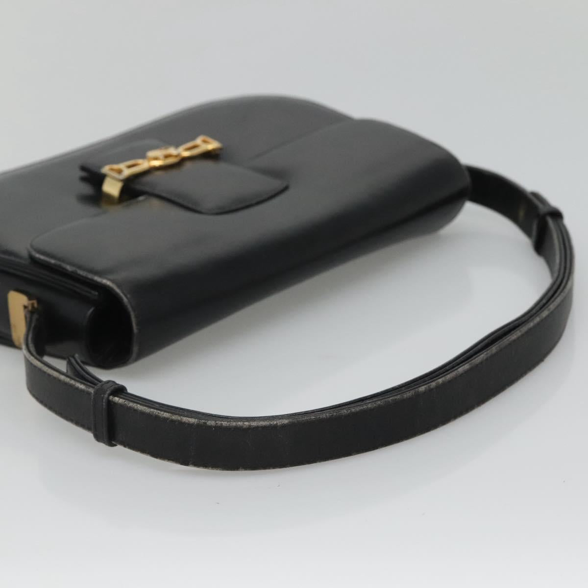 CELINE Horse Carriage Shoulder Bag Leather Black Gold Auth bs23266