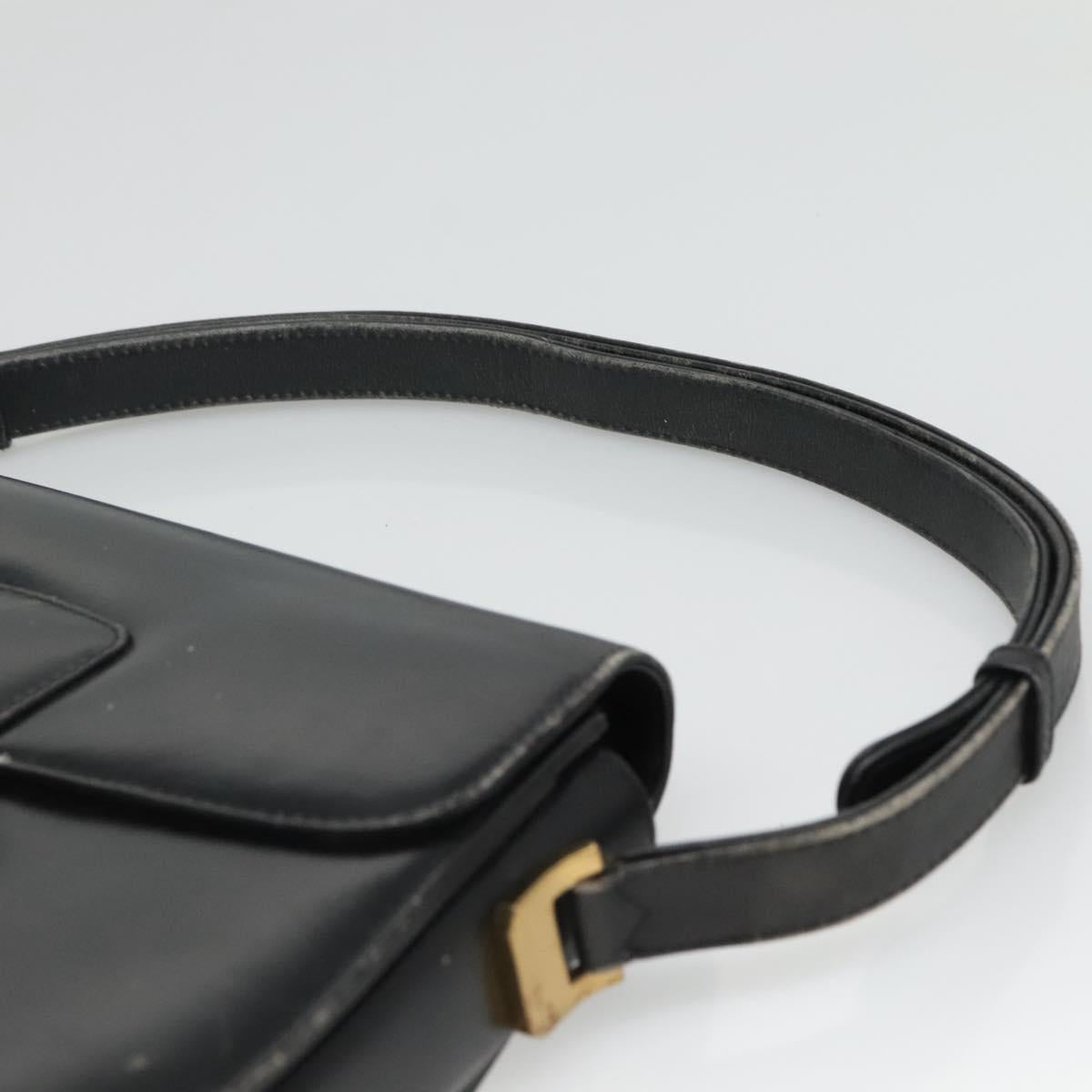 CELINE Horse Carriage Shoulder Bag Leather Black Gold Auth bs23266