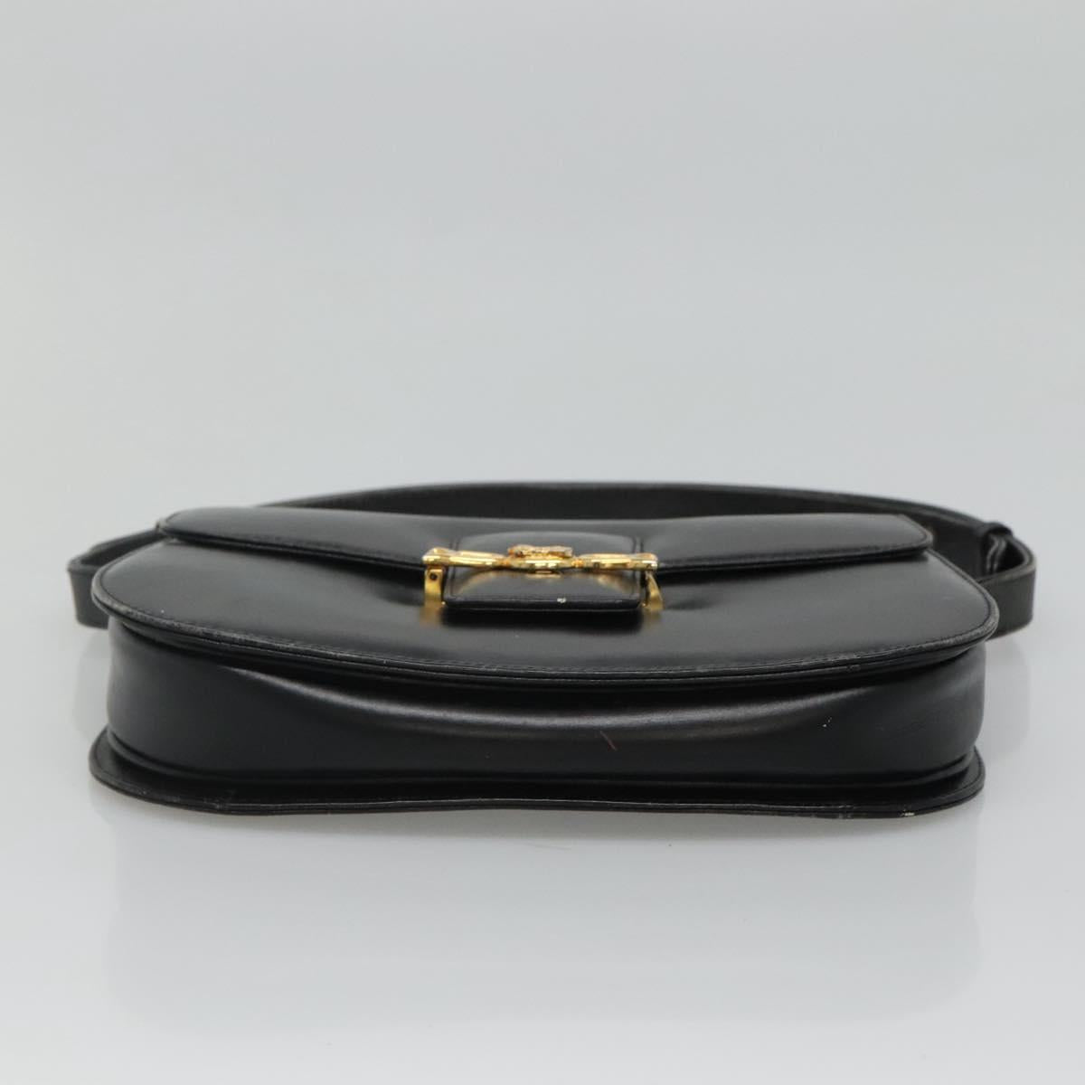 CELINE Horse Carriage Shoulder Bag Leather Black Gold Auth bs23266