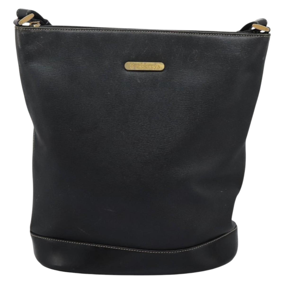 Burberrys Shoulder Bag Leather Black Gold Auth bs23277