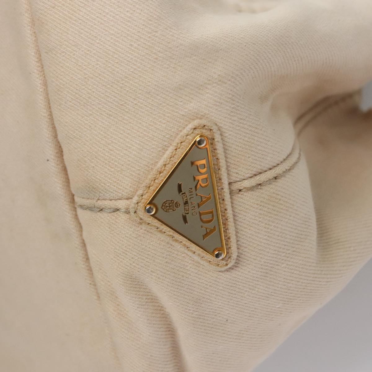 PRADA Canapa MM Hand Bag Canvas Beige Gold Auth bs23301