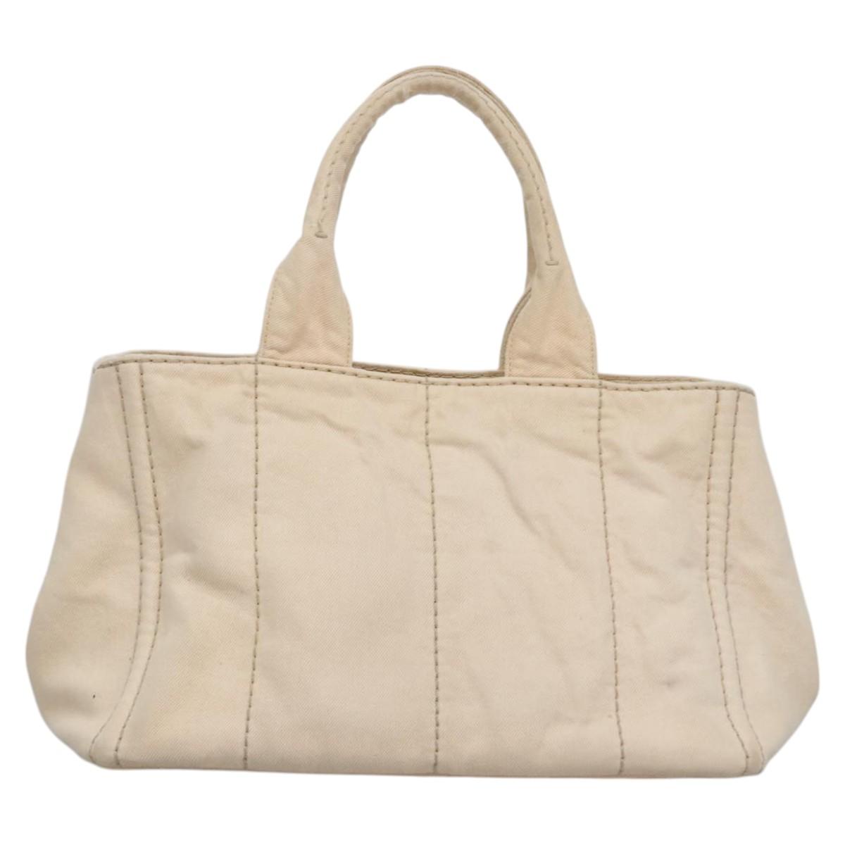 PRADA Canapa MM Hand Bag Canvas Beige Gold Auth bs23301