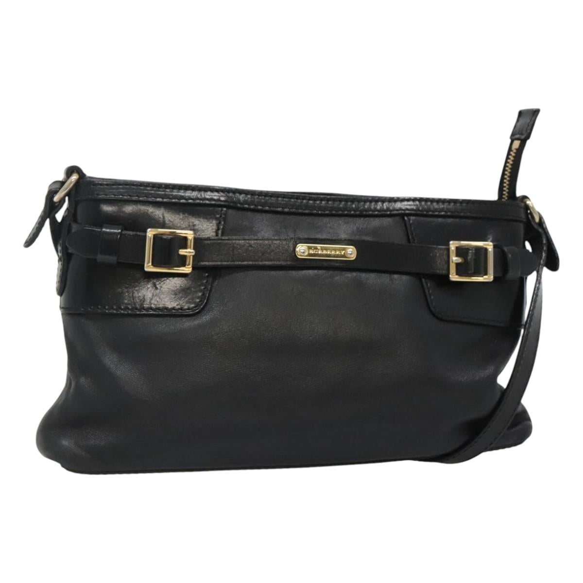 BURBERRY Shoulder Bag Leather Black Auth bs23319