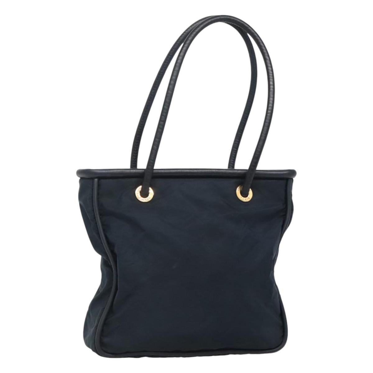 CELINE Tote Bag Nylon Navy Gold Auth bs23326