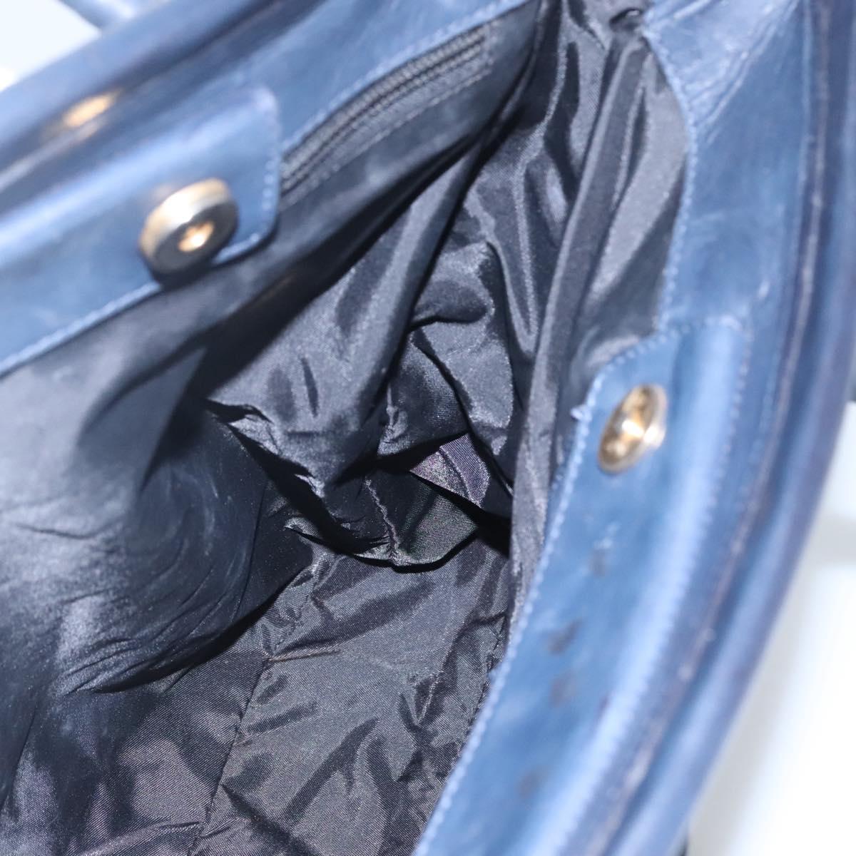 CELINE Tote Bag Nylon Navy Gold Auth bs23326