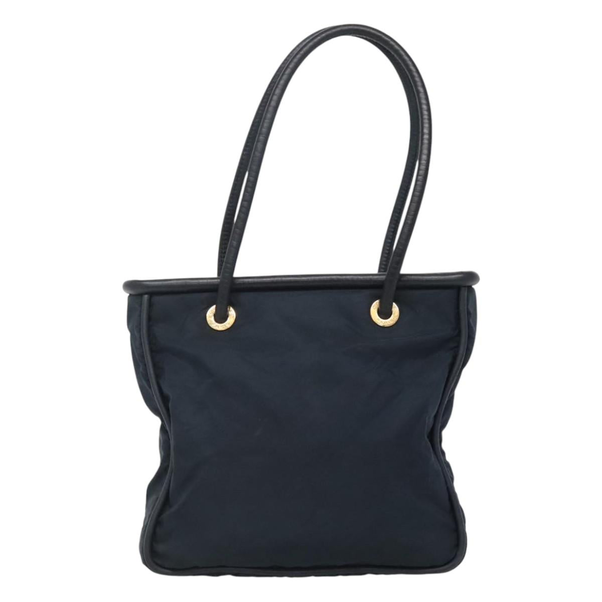 CELINE Tote Bag Nylon Navy Gold Auth bs23326