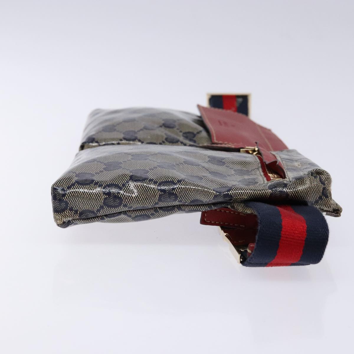 GUCCI GG Crystal Sherry Line Waist bag Gold Red Navy 28566 Auth bs23332