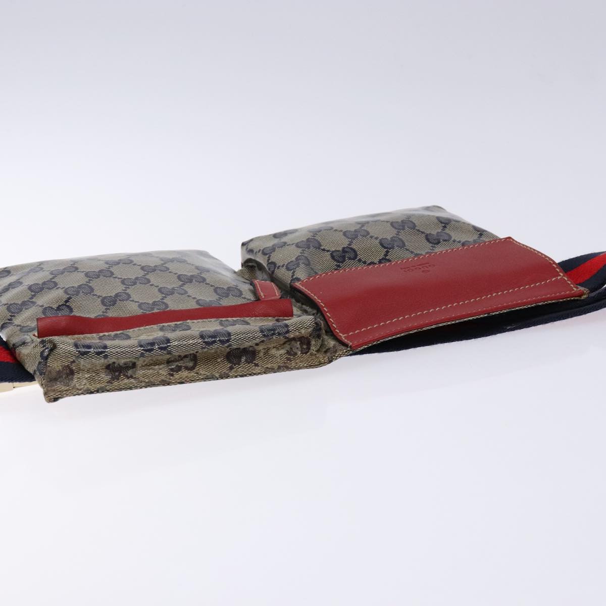 GUCCI GG Crystal Sherry Line Waist bag Gold Red Navy 28566 Auth bs23332