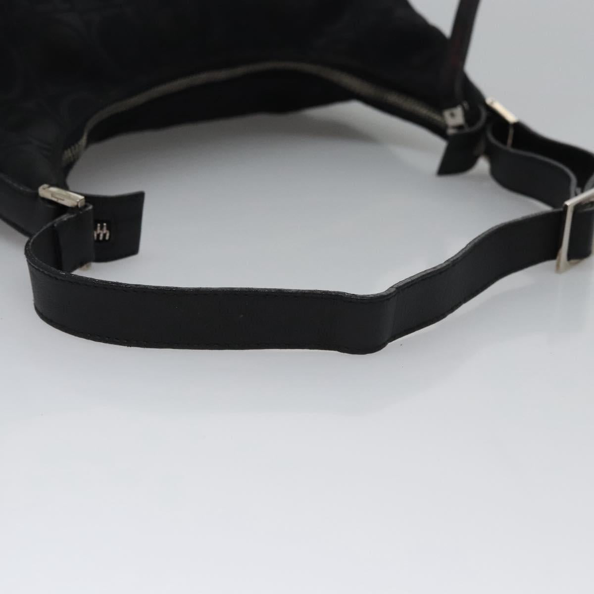 Salvatore Ferragamo Gancini Shoulder Bag Canvas Black Silver Auth bs23336