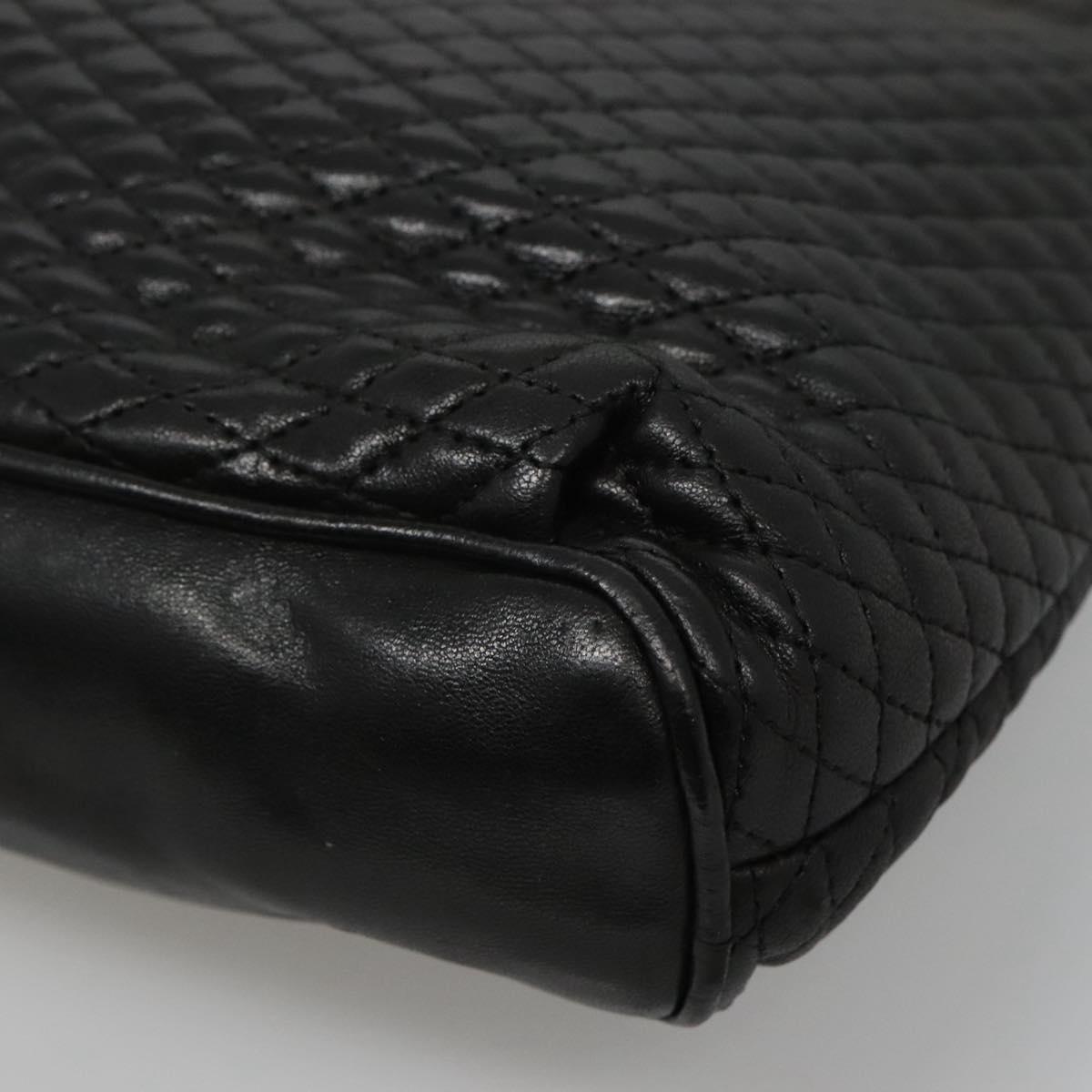 BALLY Quilted Chain Shoulder Bag Leather Black Gold Auth bs23339