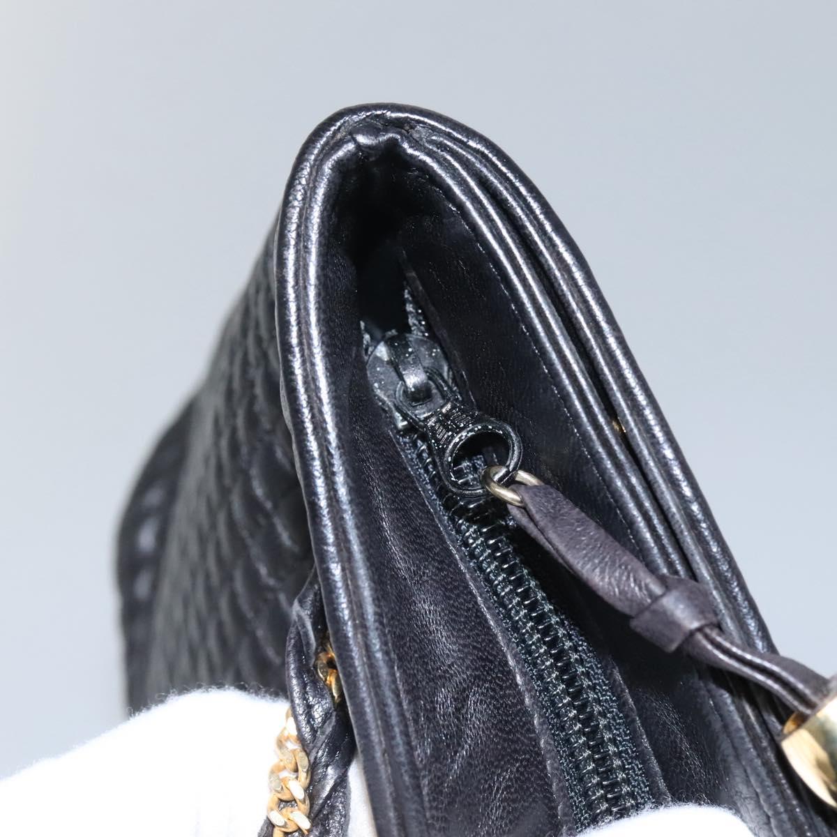 BALLY Quilted Chain Shoulder Bag Leather Black Gold Auth bs23339