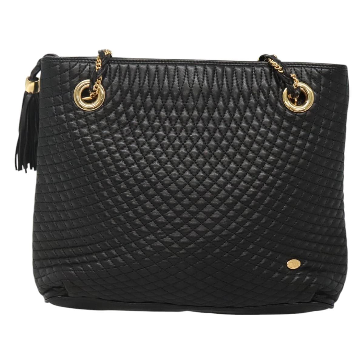 BALLY Quilted Chain Shoulder Bag Leather Black Gold Auth bs23339