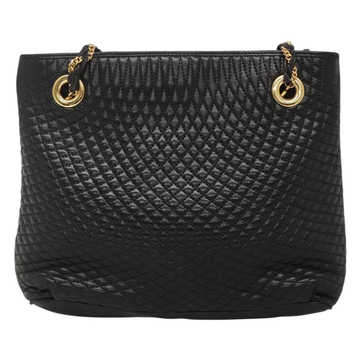 BALLY Quilted Chain Shoulder Bag Leather Black Gold Auth bs23339