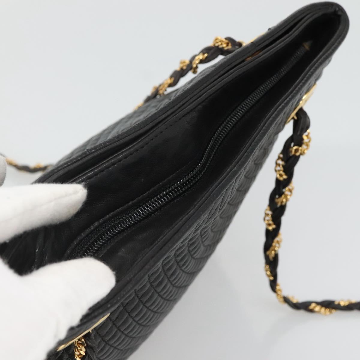 BALLY Quilted Chain Shoulder Bag Leather Black Gold Auth bs23339