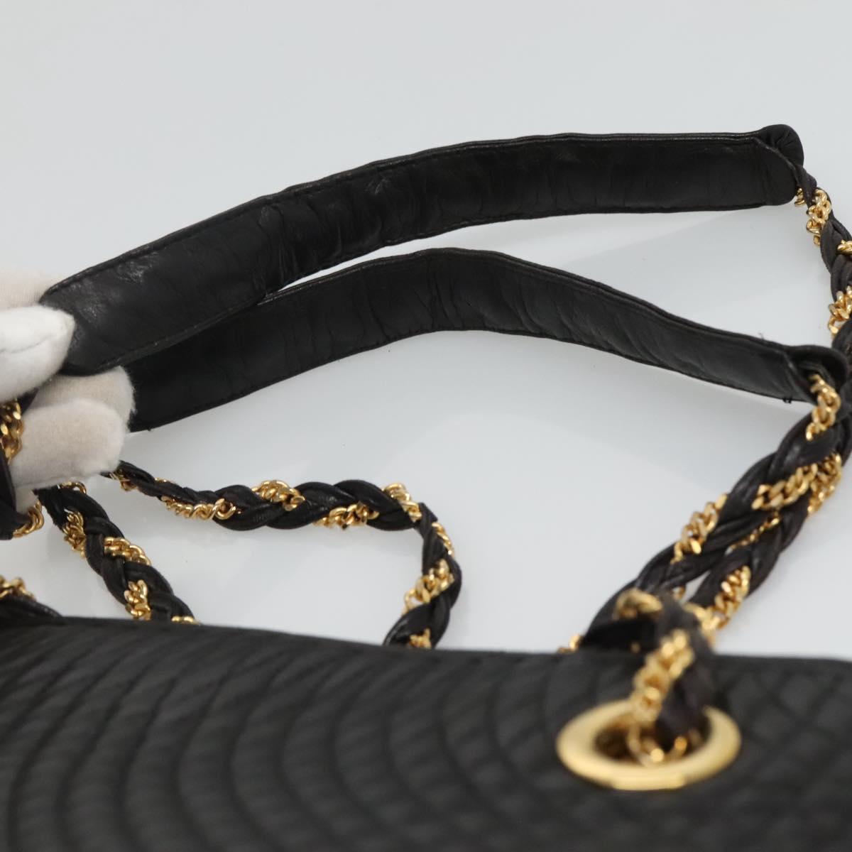 BALLY Quilted Chain Shoulder Bag Leather Black Gold Auth bs23339