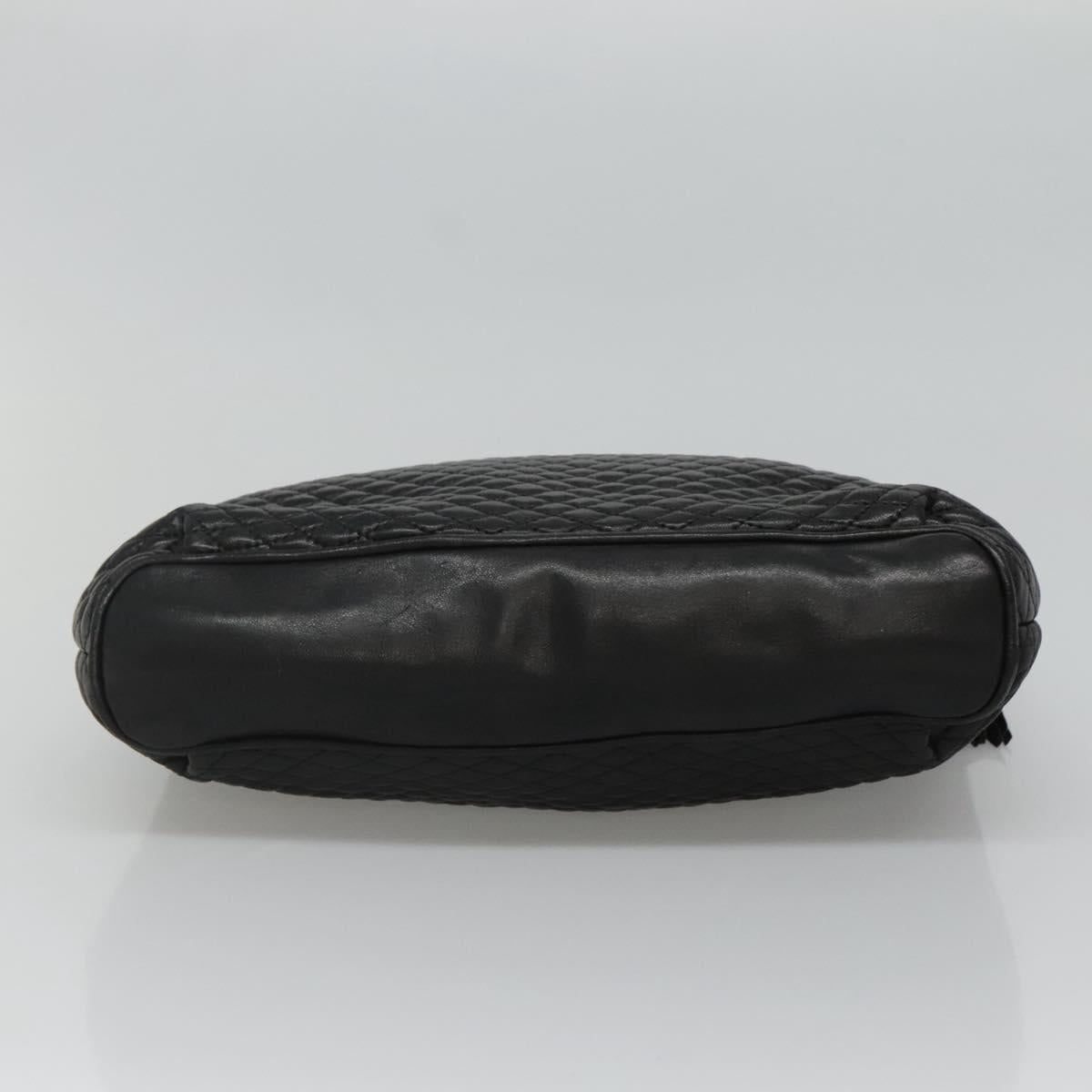 BALLY Quilted Chain Shoulder Bag Leather Black Gold Auth bs23339