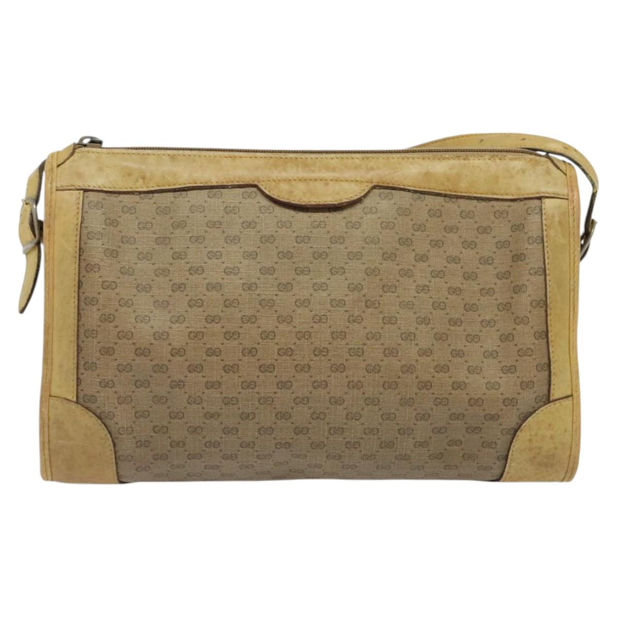 GUCCI Micro GG Supreme Shoulder Bag PVC Beige Gold Auth bs23363