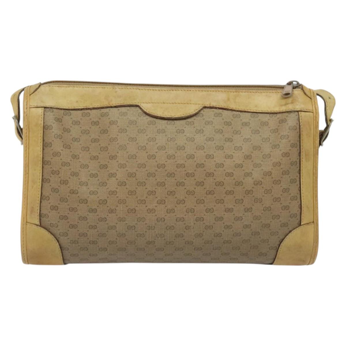 GUCCI Micro GG Supreme Shoulder Bag PVC Beige Gold Auth bs23363