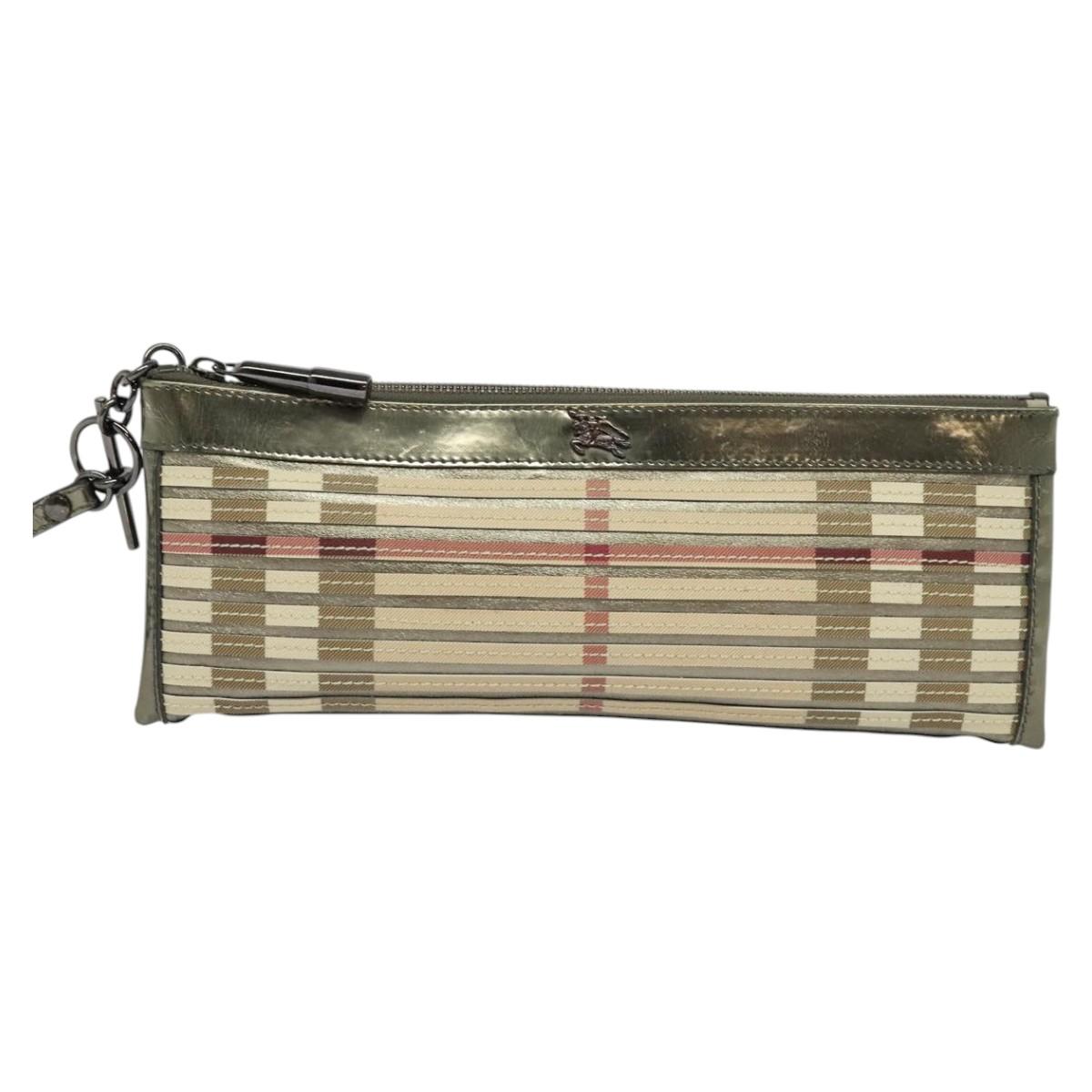 BURBERRY Nova Check Clutch Bag PVC Beige Gold Auth bs23425