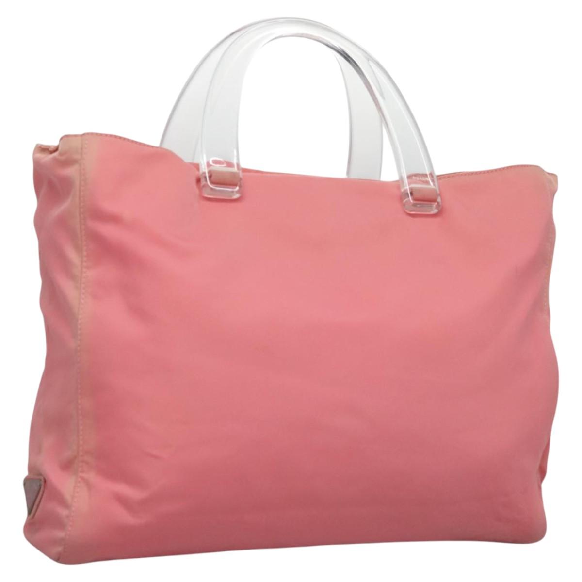 PRADA Hand Bag Nylon plastic Pink Clear Auth bs23458