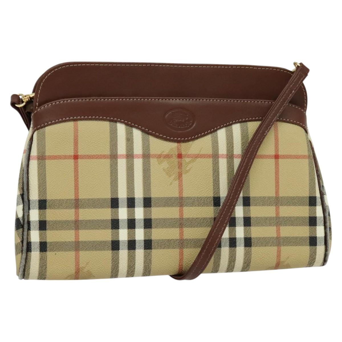 Burberrys Nova Check Shoulder Bag PVC Beige Brown gold Auth bs23485