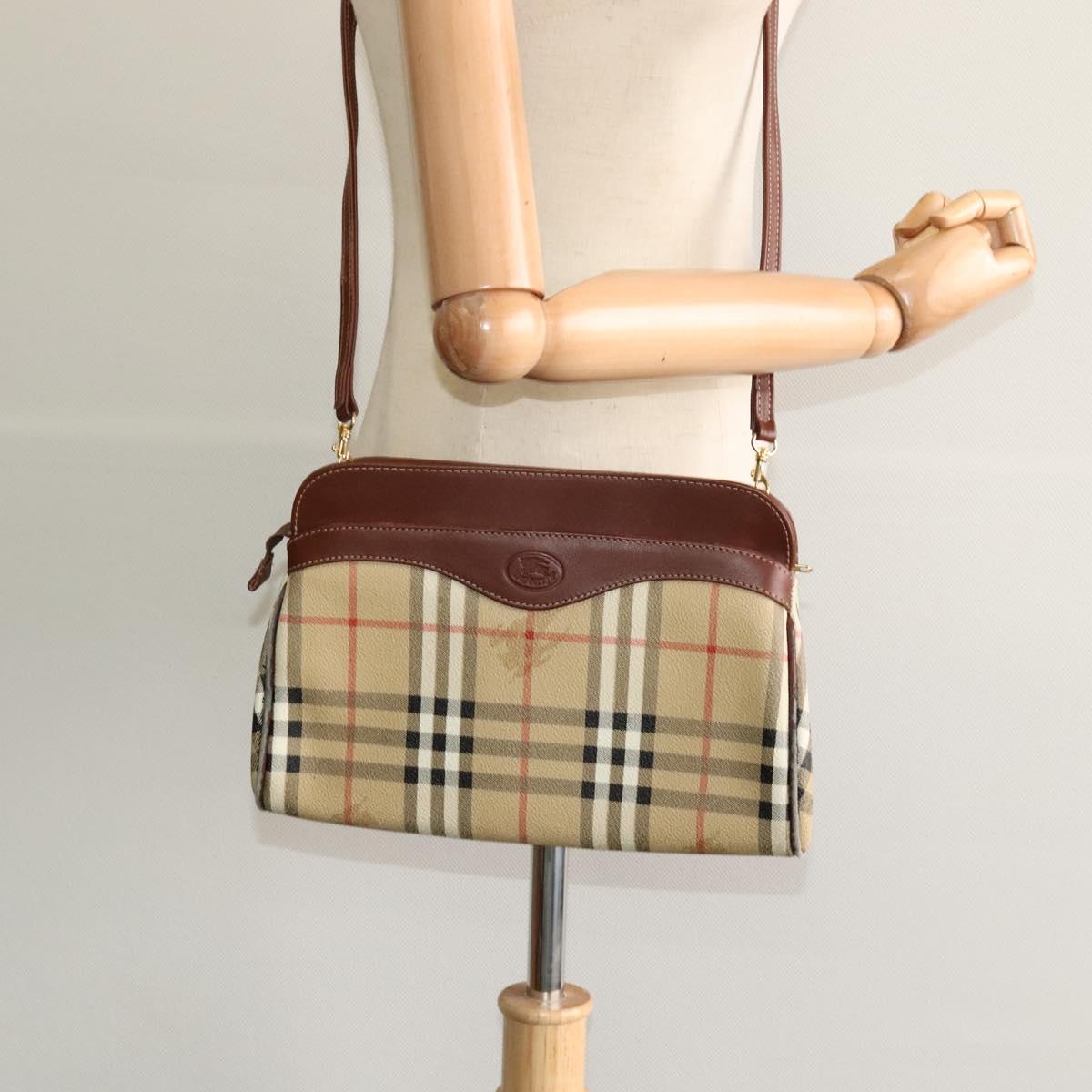 Burberrys Nova Check Shoulder Bag PVC Beige Brown gold Auth bs23485