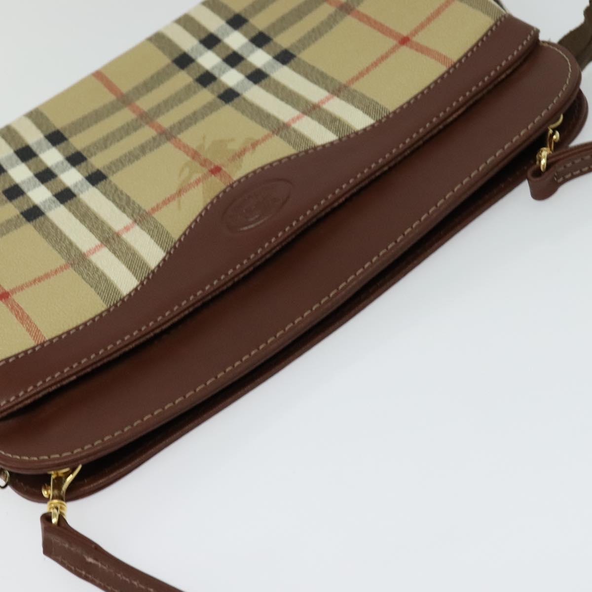 Burberrys Nova Check Shoulder Bag PVC Beige Brown gold Auth bs23485