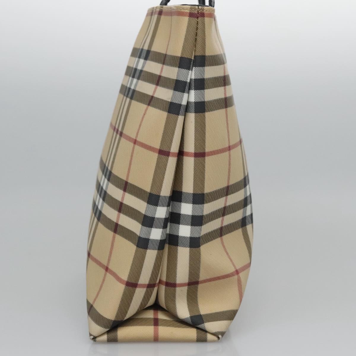 BURBERRY Nova Check Hand Bag PVC Beige Silver Auth bs23486