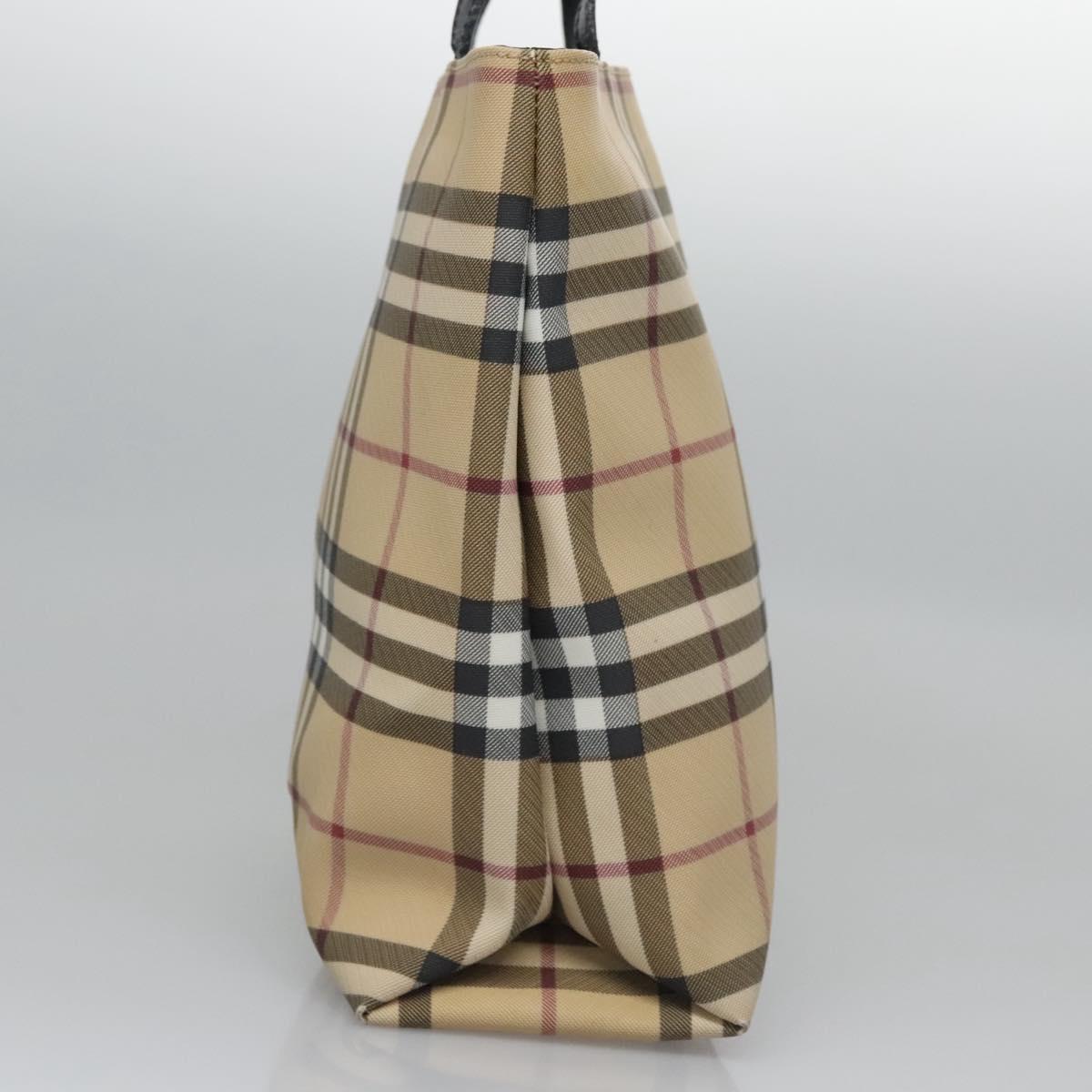 BURBERRY Nova Check Hand Bag PVC Beige Silver Auth bs23486