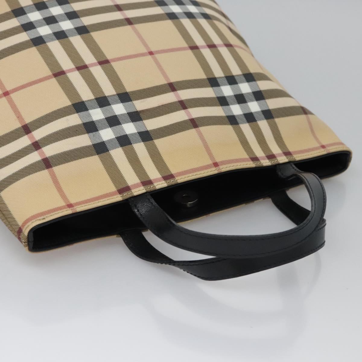 BURBERRY Nova Check Hand Bag PVC Beige Silver Auth bs23486