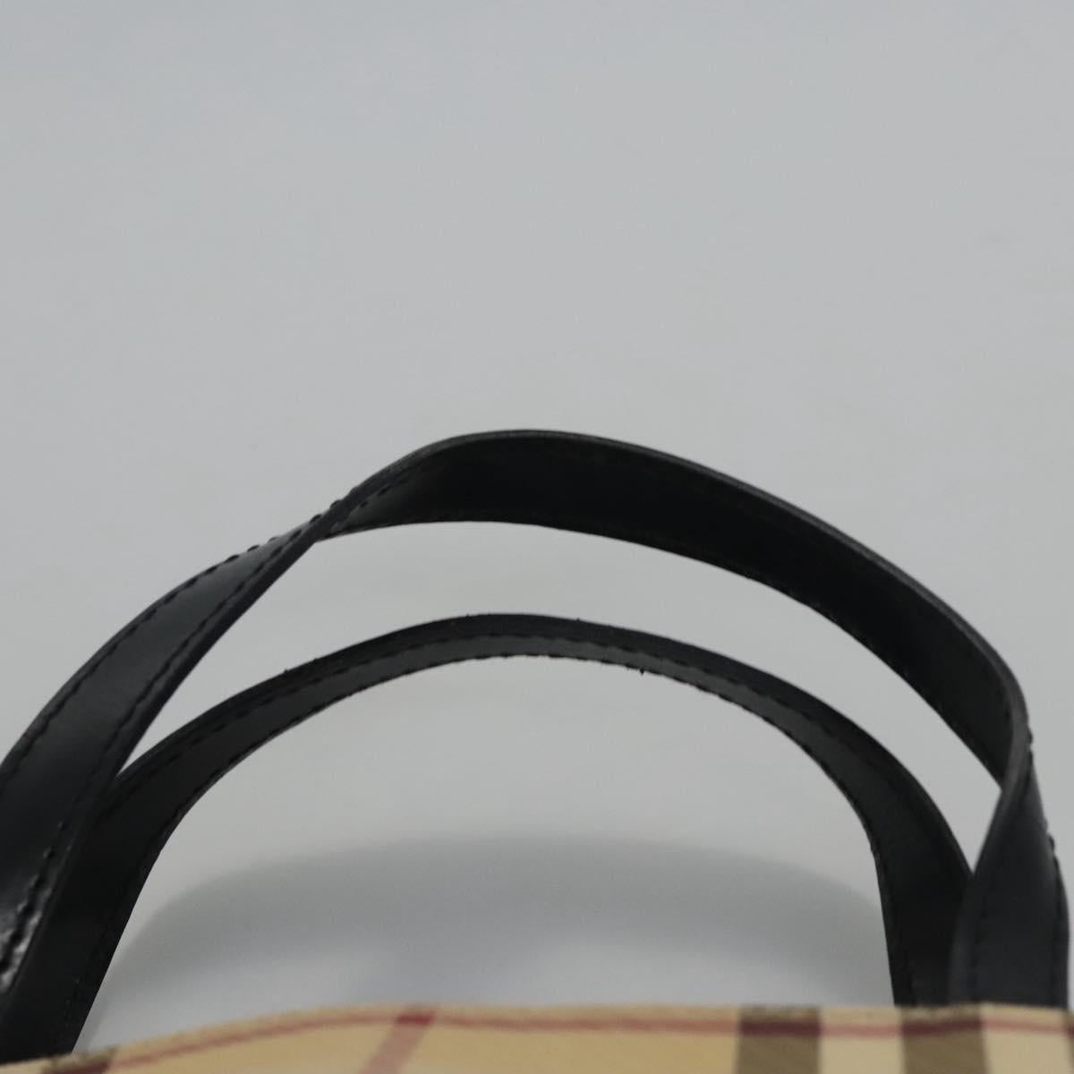 BURBERRY Nova Check Hand Bag PVC Beige Silver Auth bs23486