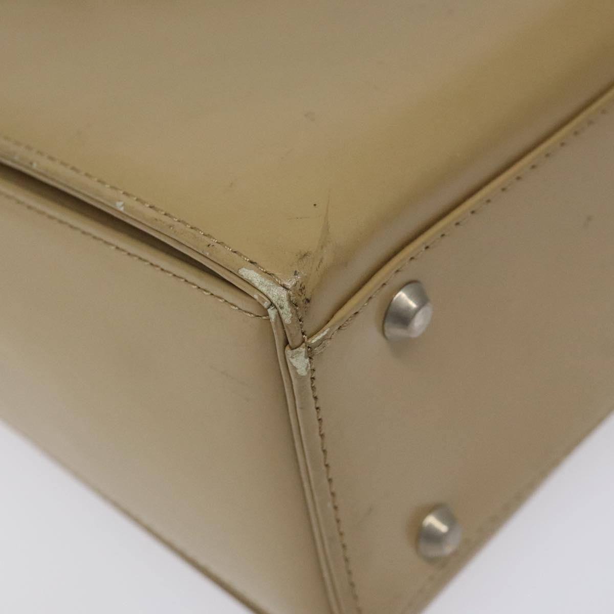 SAINT LAURENT Shoulder Bag Leather Beige Silver Auth bs23487