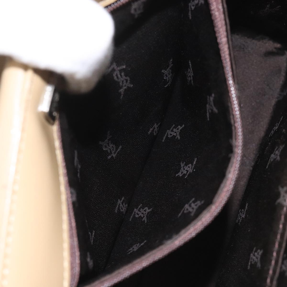 SAINT LAURENT Shoulder Bag Leather Beige Silver Auth bs23487