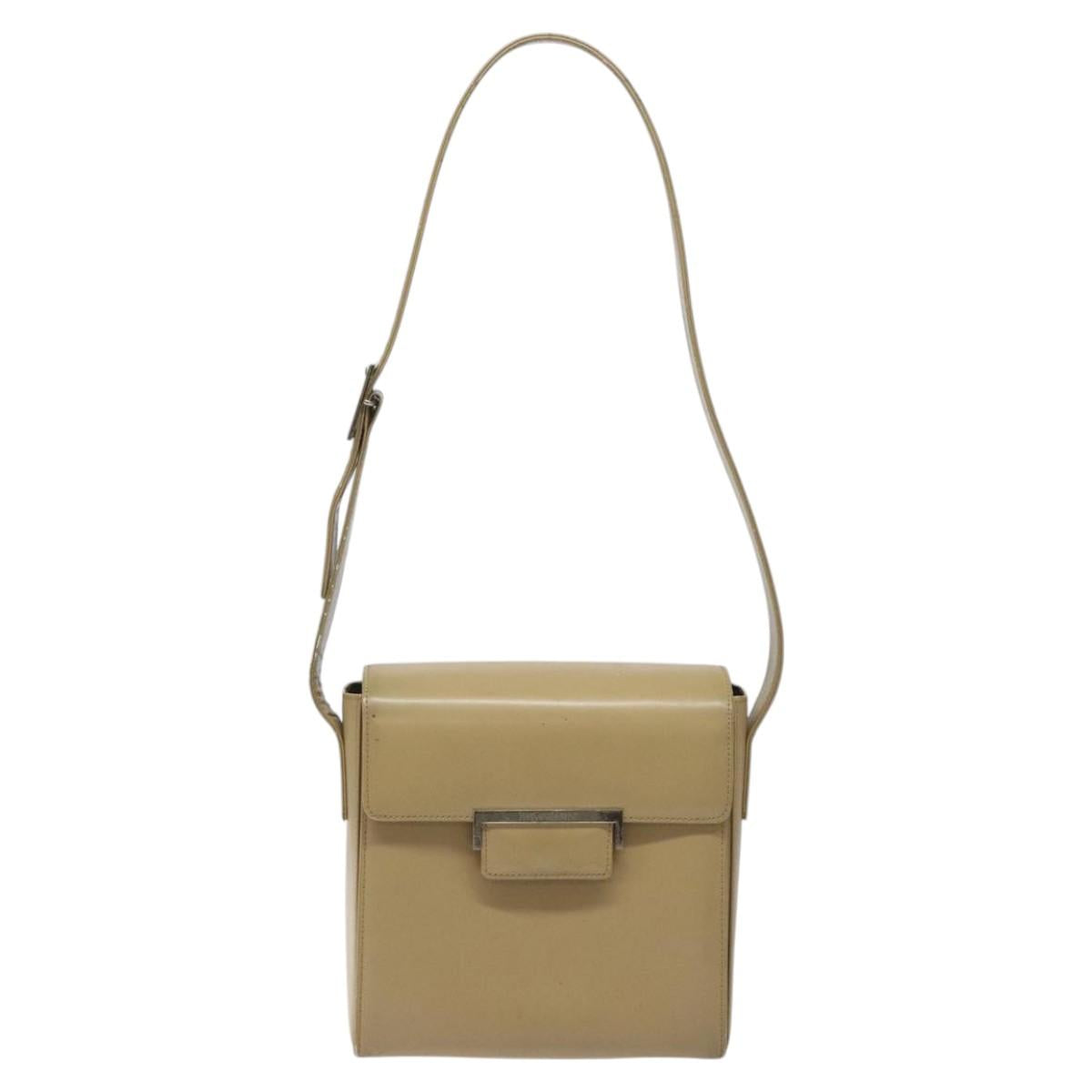 SAINT LAURENT Shoulder Bag Leather Beige Silver Auth bs23487