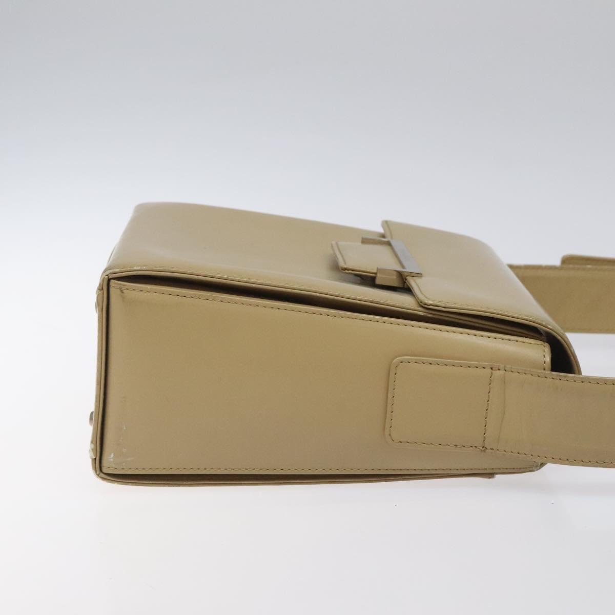 SAINT LAURENT Shoulder Bag Leather Beige Silver Auth bs23487