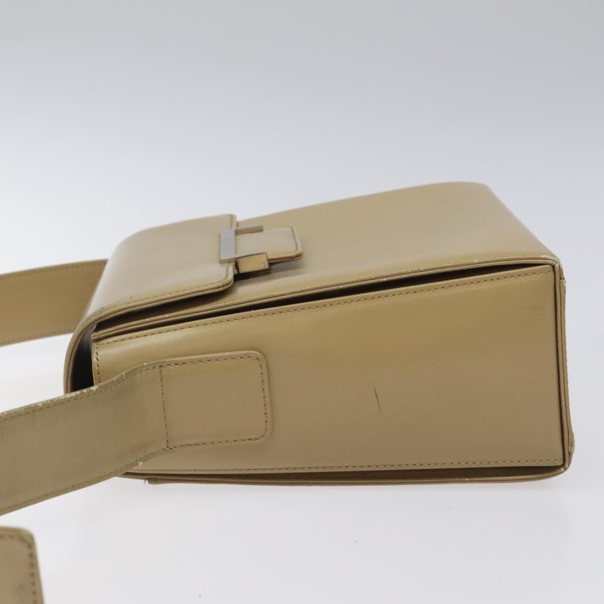 SAINT LAURENT Shoulder Bag Leather Beige Silver Auth bs23487