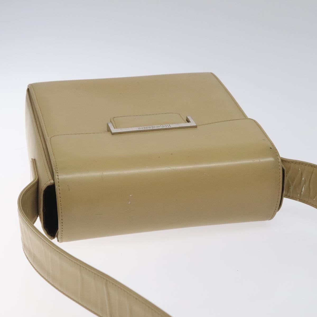 SAINT LAURENT Shoulder Bag Leather Beige Silver Auth bs23487