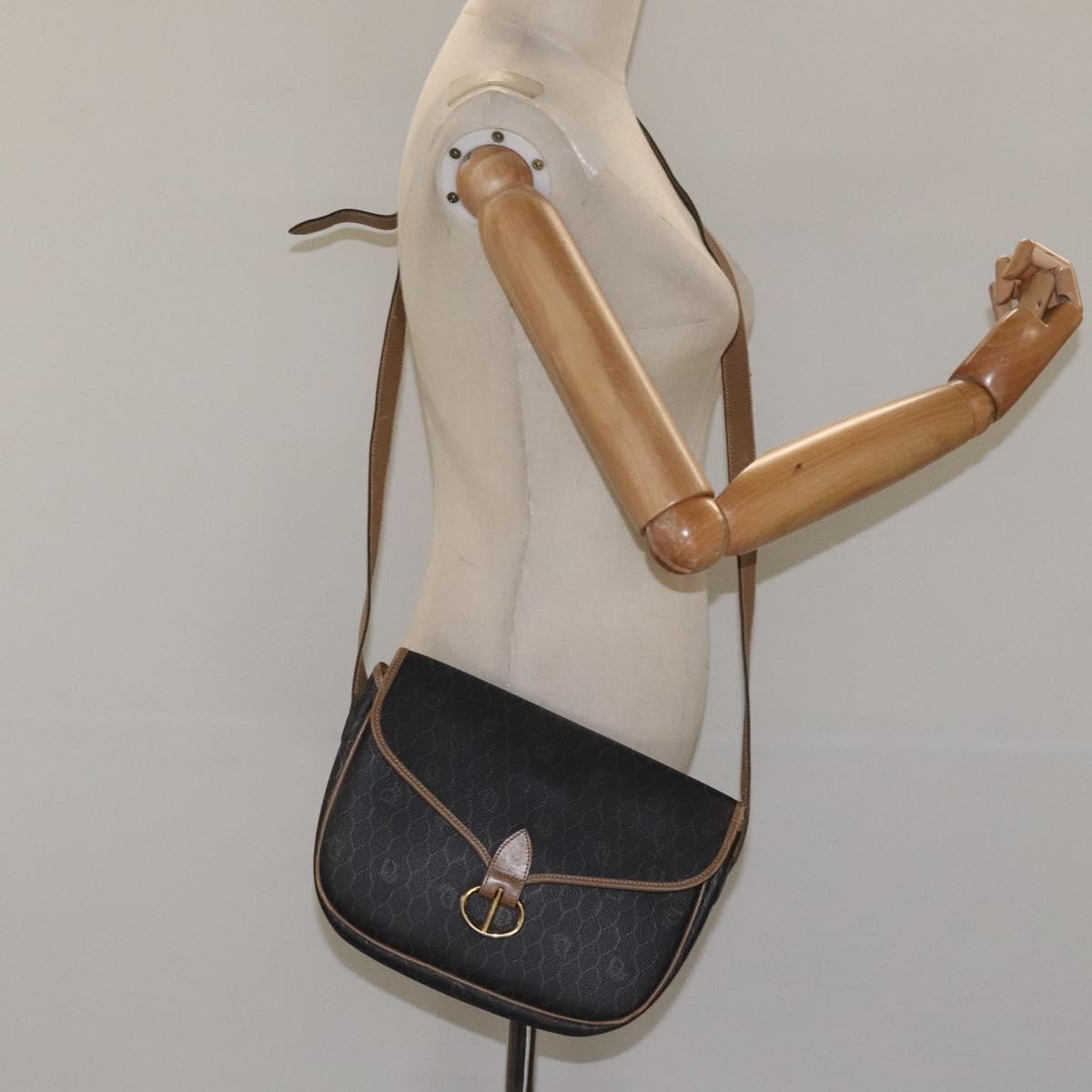 Christian Dior Honeycomb Canvas Shoulder Bag PVC Black Brown gold Auth bs23494