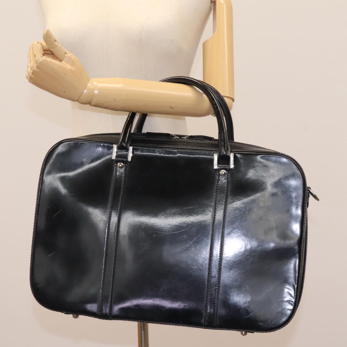 GUCCI Business Bag Enamel Black Auth bs23505