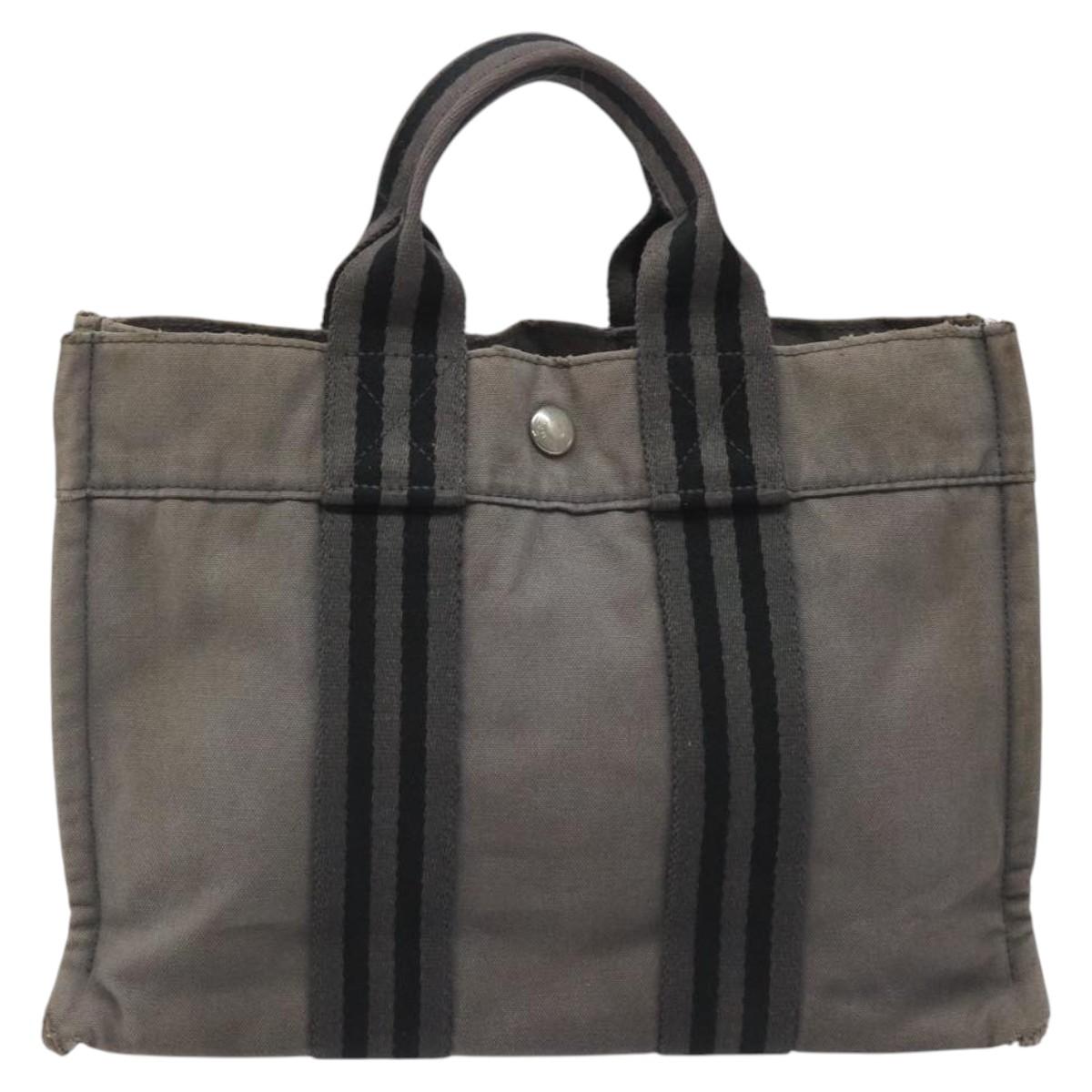 HERMES Fourre Tout PM Hand Bag Canvas Black Gray Silver Auth bs23510