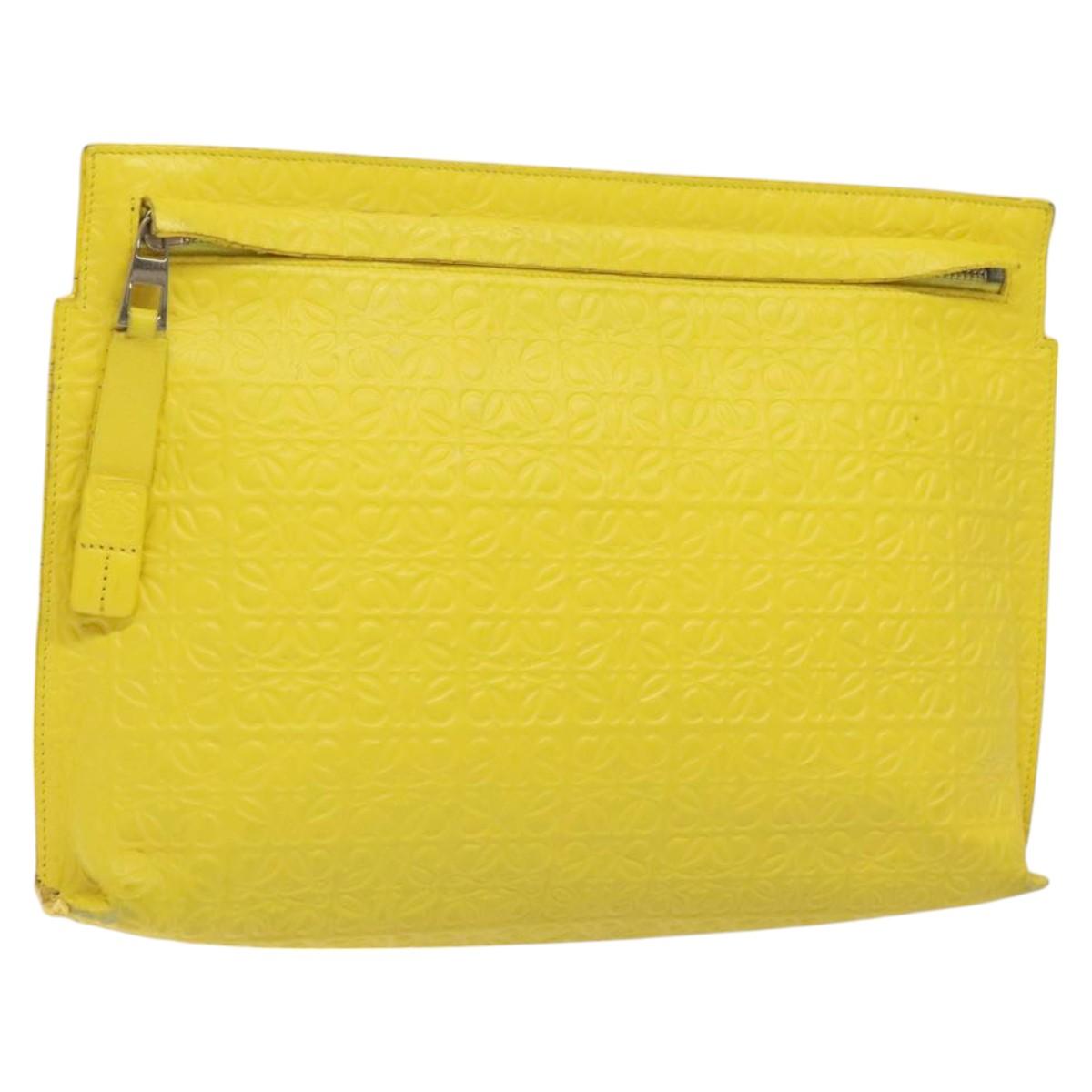 LOEWE Anagram Clutch Bag Leather Yellow Auth bs23522