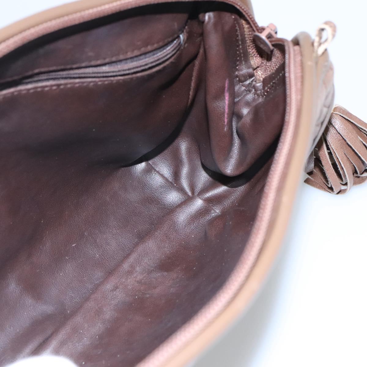 BALLY Quilted Shoulder Bag Leather Brown Gold Auth bs23528