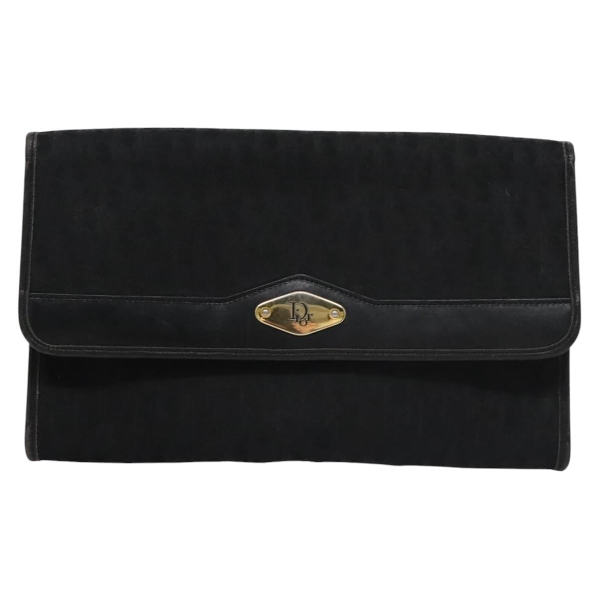 Christian Dior Trotter Canvas Chain Shoulder Bag Black Gold Auth bs23529