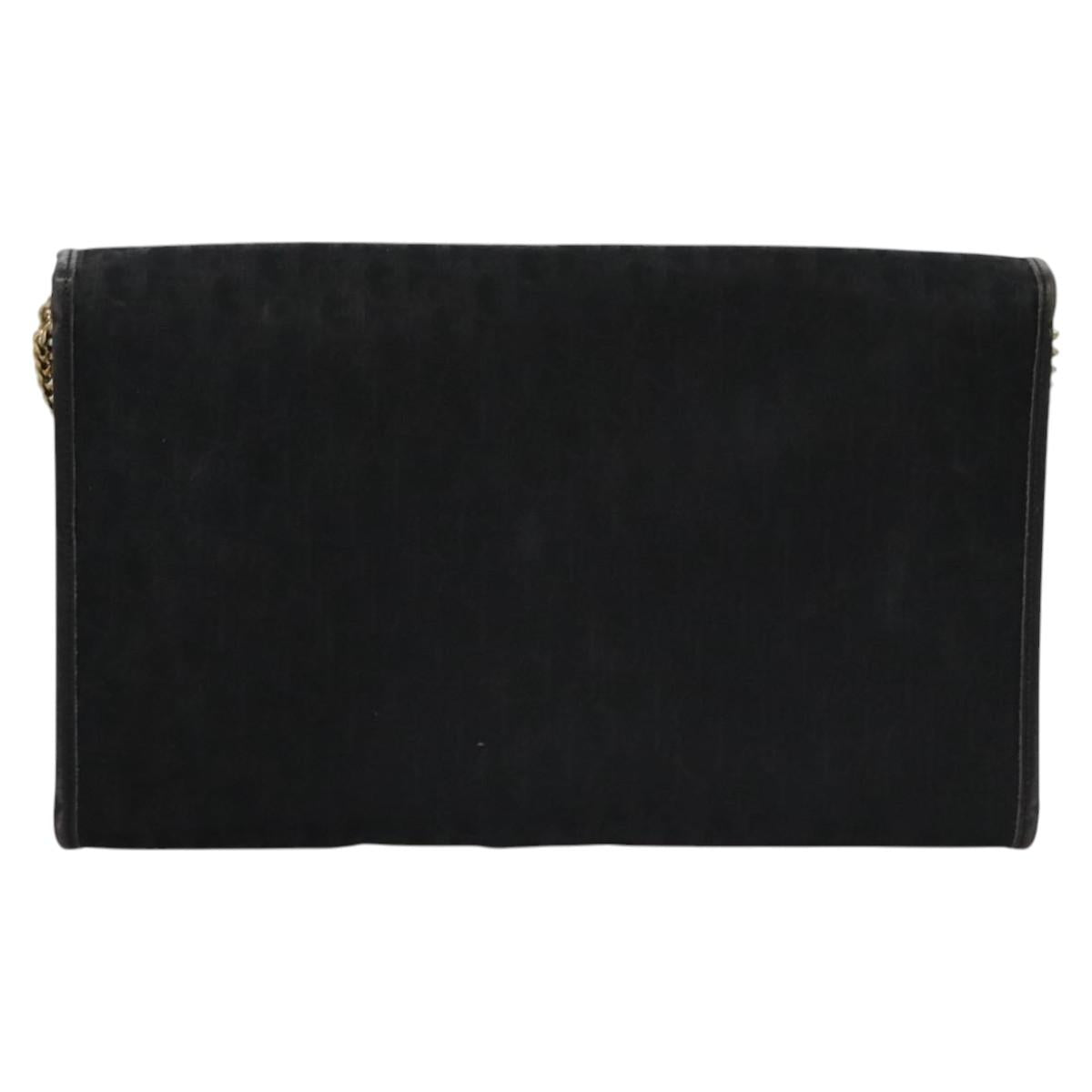 Christian Dior Trotter Canvas Chain Shoulder Bag Black Gold Auth bs23529