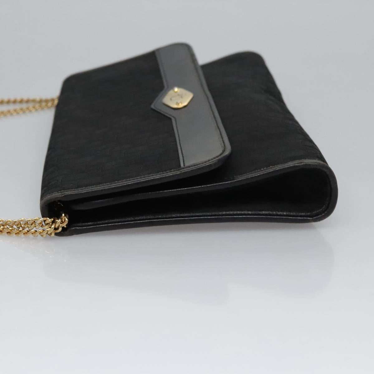 Christian Dior Trotter Canvas Chain Shoulder Bag Black Gold Auth bs23529