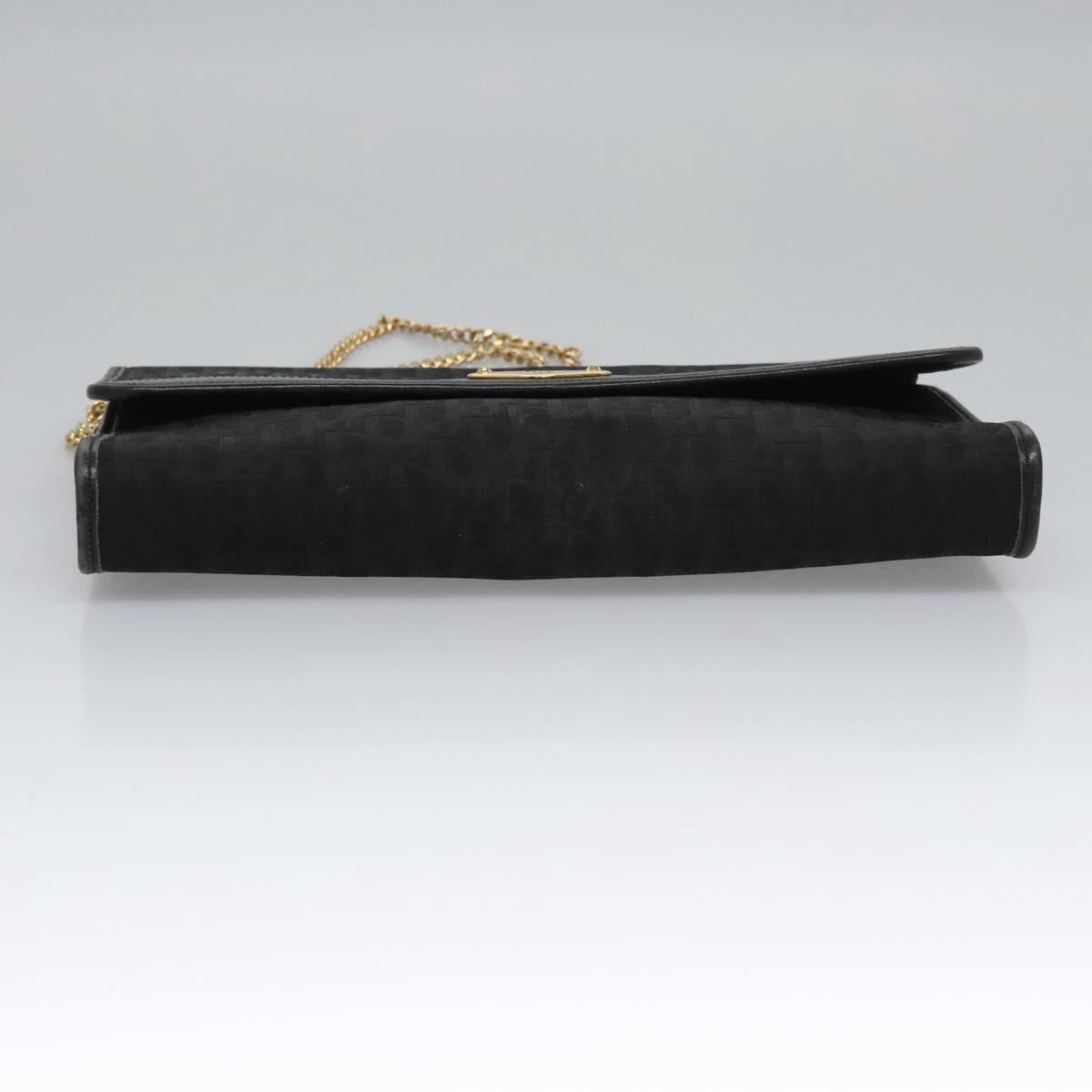 Christian Dior Trotter Canvas Chain Shoulder Bag Black Gold Auth bs23529